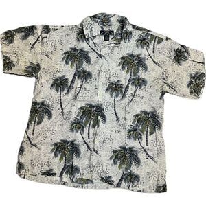 Newport Blue Island Brand‎ Men’s Size XL Hawaiian Shirt Coconut Trees White Gray